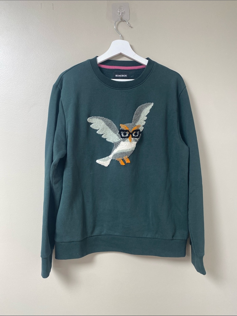 Bonobos Owl with Glasses Dark Green Crew Sweatshirt medium